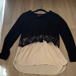 Karen Kane Black and Cream Lace Blouse